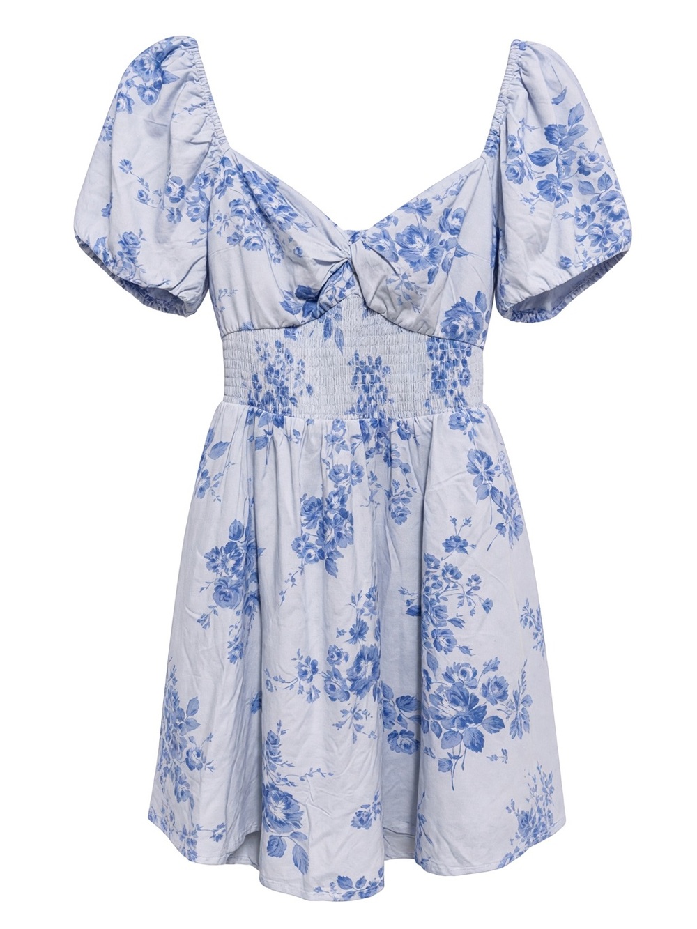 NWT Hollister Style Blue Floral Puff Sleeve Open Tie Back Mini Dress| L